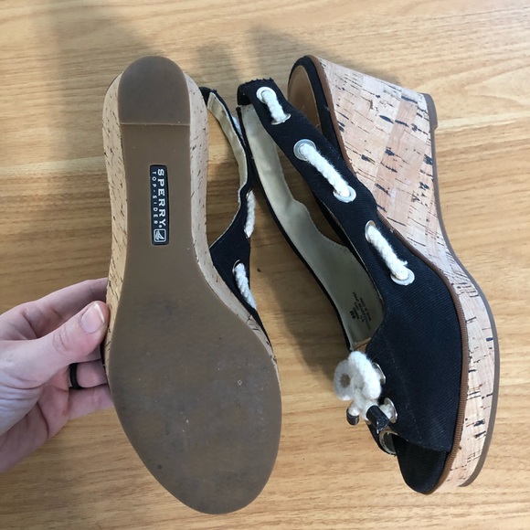 Sperry Black Top-Sider Southport Cork Slingback Sandal Wedges - Picture 5 of 5